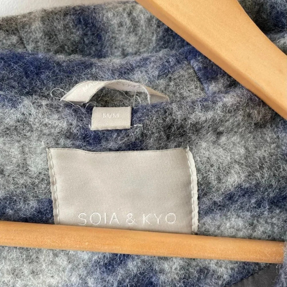 Soia & Kyo Kym Wool Blend Check Plaid Zip  Jacket Hooded Coat Sz Medium - Picture 12 of 12